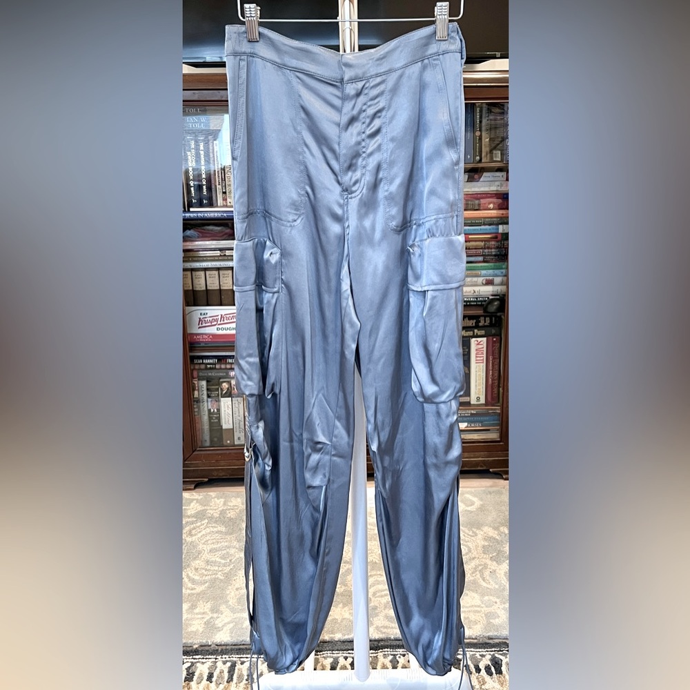 Zara Light Blue Cargo Satin Pants